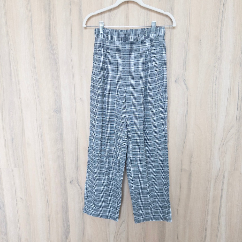 Urban Outfitters Womens Plaid Wide Leg Trouser‎ Pants S Grey Preppy Academia
